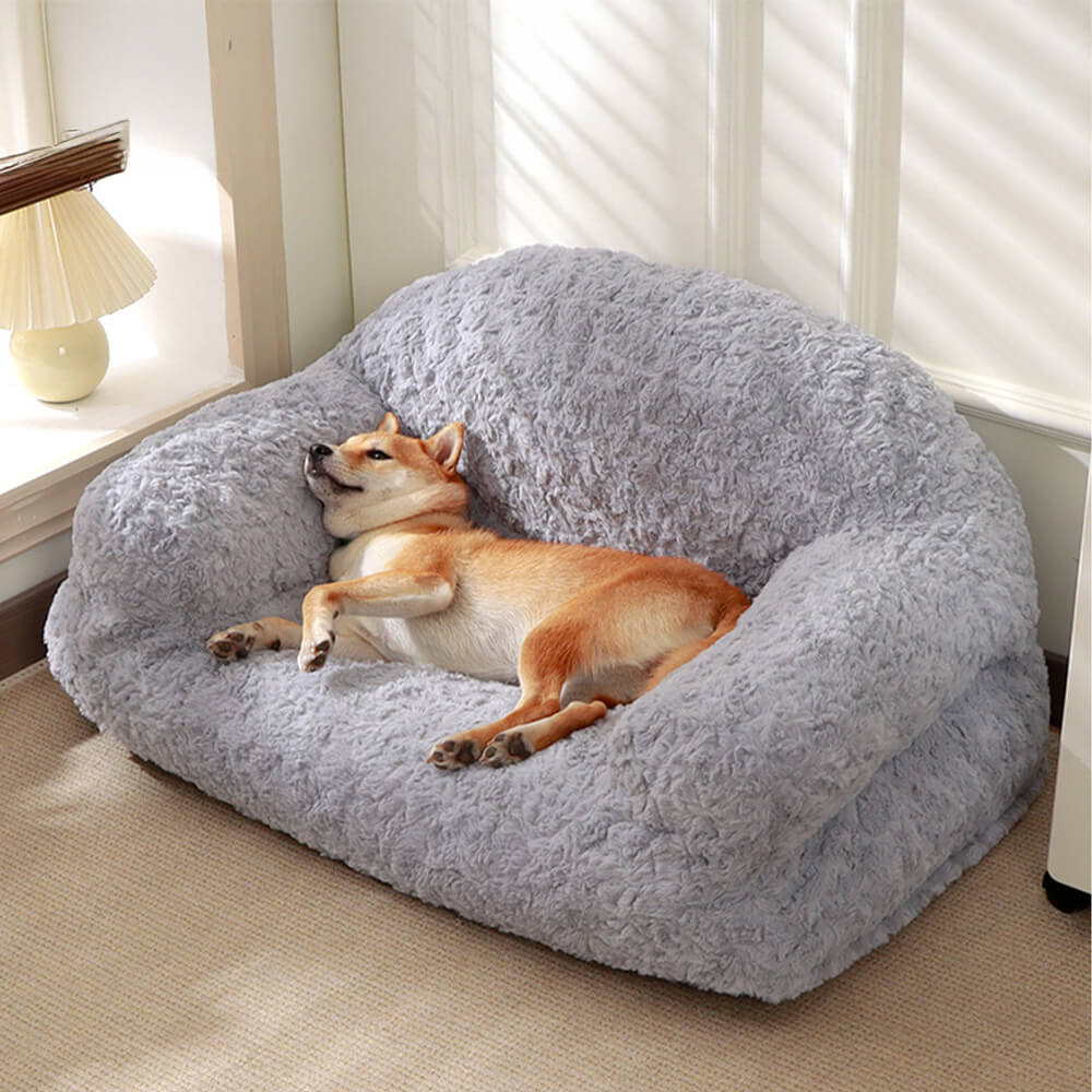 Faux Rabbit Fur Sofa Bed for Pets Ultra Soft Bolster Design