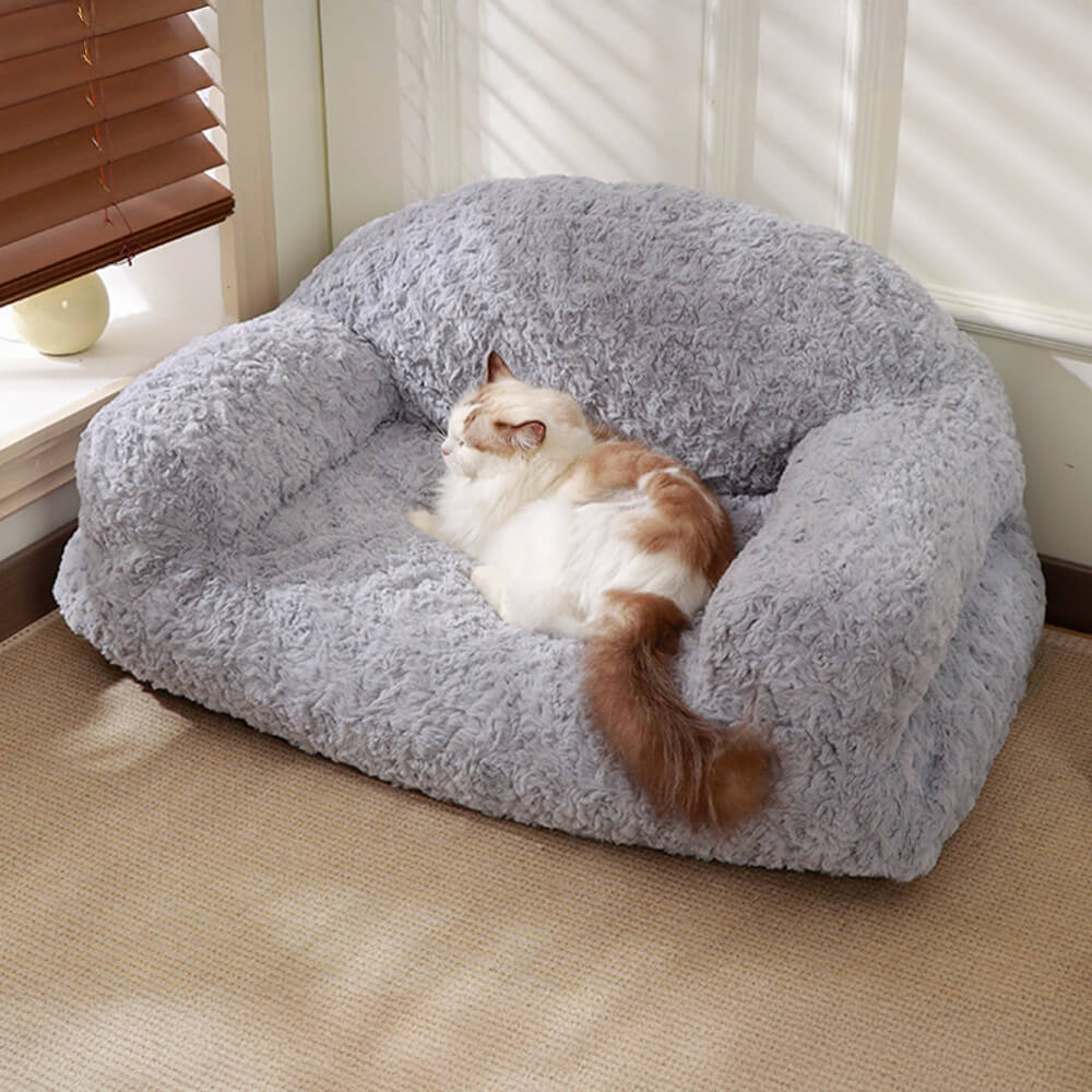 Faux Rabbit Fur Sofa Bed for Pets Ultra Soft Bolster Design