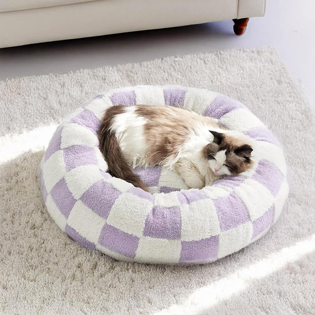 Elegance Floral Checkerboard Orthopedic Pet Bed Cozy Stylish