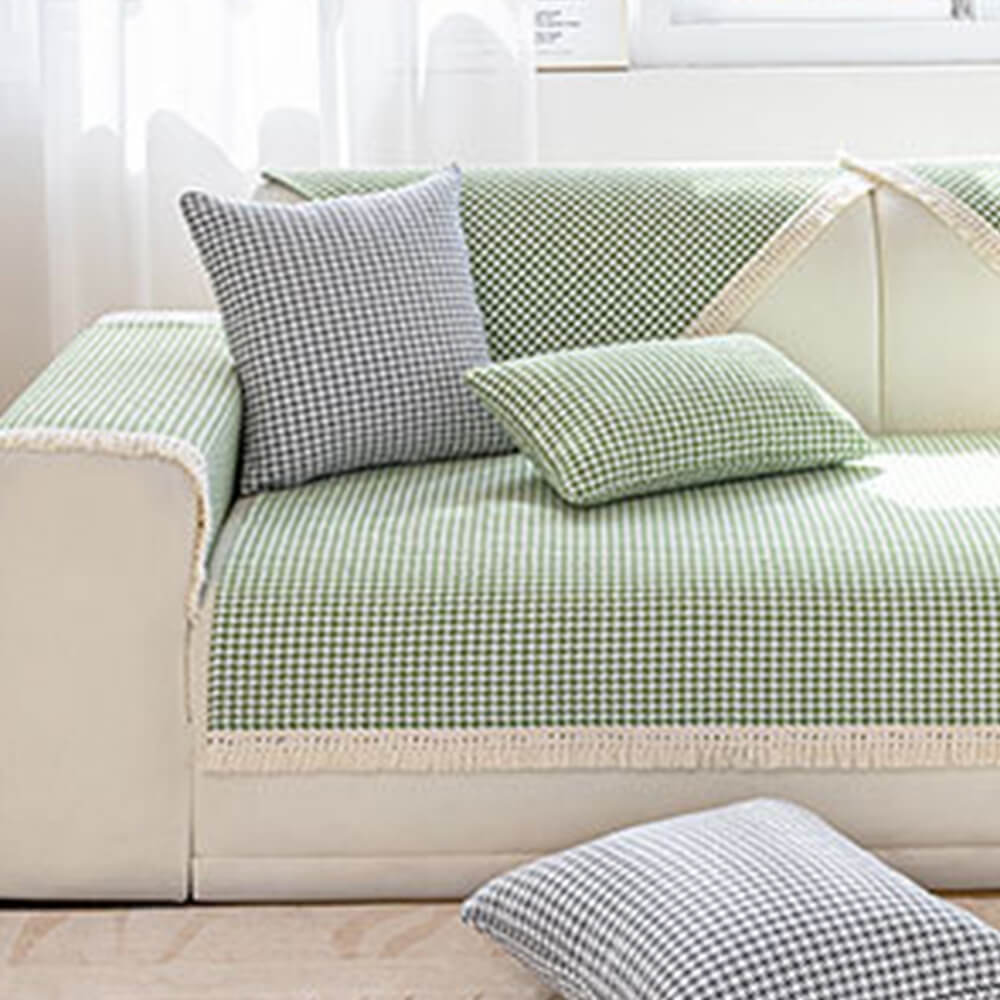 Houndstooth Pattern Elegant Fringe Soft Cotton Linen Couch Cover
