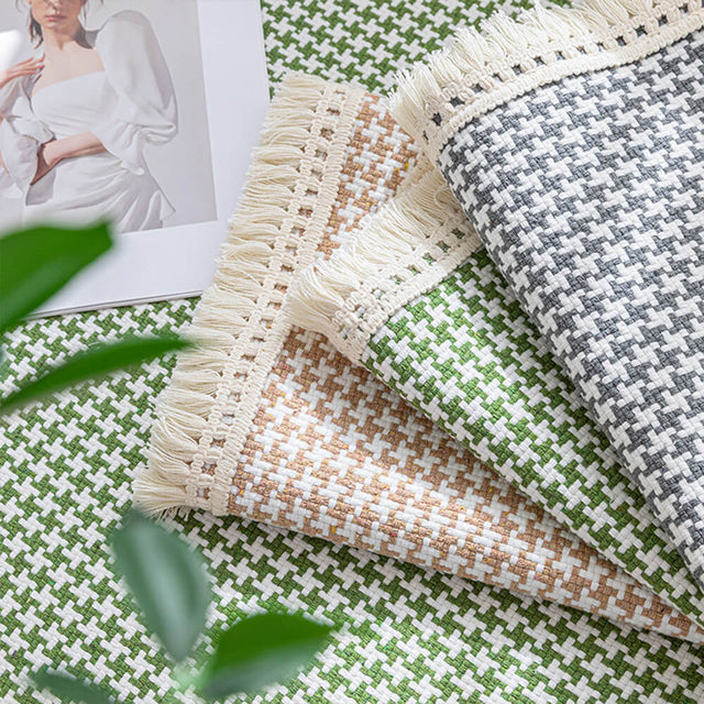 Houndstooth Pattern Elegant Fringe Soft Cotton Linen Couch Cover