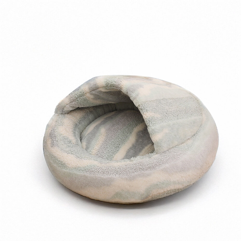Marble-Striped Cave Bed Cozy Stylish Secure Plush Comfort
