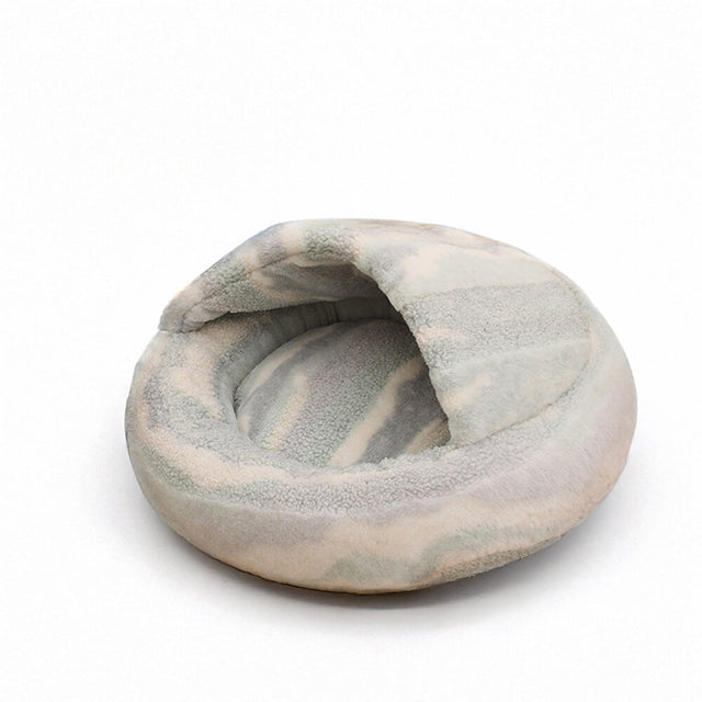 Marble-Striped Cave Bed Cozy Stylish Secure Plush Comfort