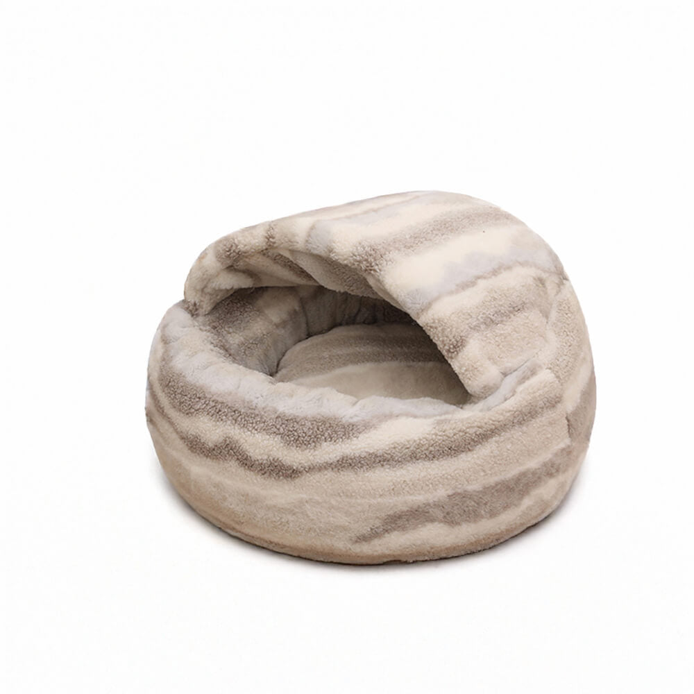 Marble-Striped Cave Bed Cozy Stylish Secure Plush Comfort