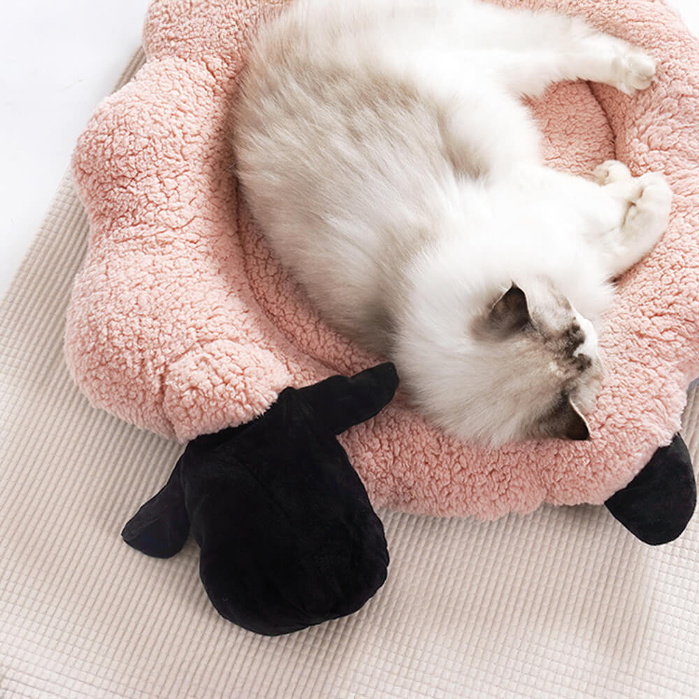 Sheep-Shaped Plush Pet Bed Cozy Playful Ultra-Soft Cotton Velvet