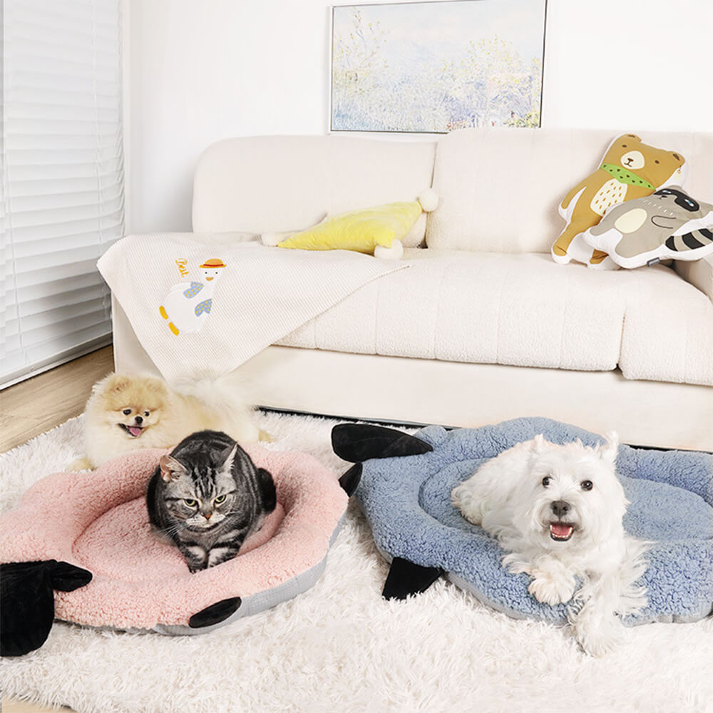 Sheep-Shaped Plush Pet Bed Cozy Playful Ultra-Soft Cotton Velvet