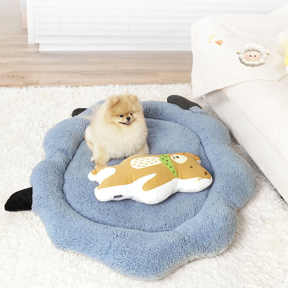 Sheep-Shaped Plush Pet Bed Cozy Playful Ultra-Soft Cotton Velvet