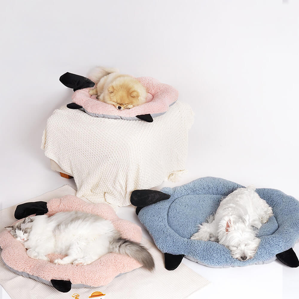 Sheep-Shaped Plush Pet Bed Cozy Playful Ultra-Soft Cotton Velvet