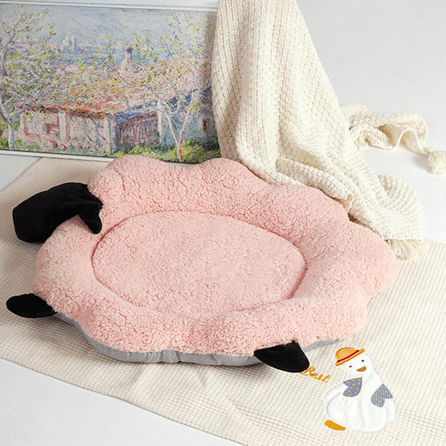 Sheep-Shaped Plush Pet Bed Cozy Playful Ultra-Soft Cotton Velvet