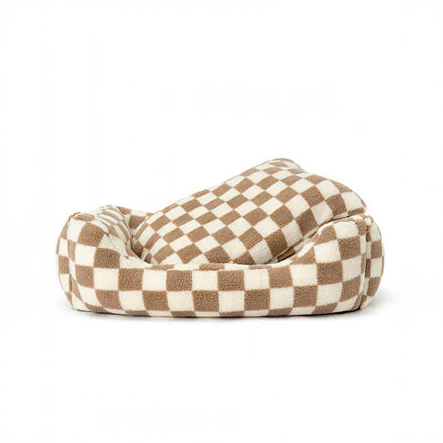 Checkerboard Cozy Pet Bed Warmth Style Comfort Soft Fabric