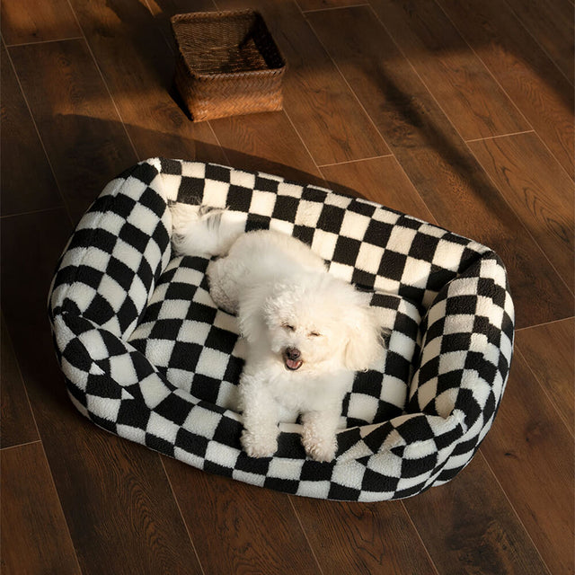 Checkerboard Cozy Pet Bed Warmth Style Comfort Soft Fabric