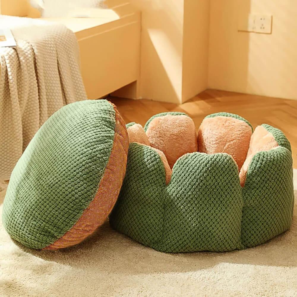 Cactus Shape Comfy Pet Bed Soft Coral Velvet Design