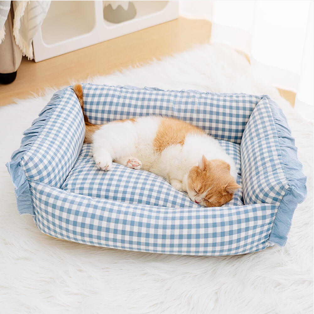 Soft Cotton Plaid Pet Bed Cozy Breathable Easy to Clean