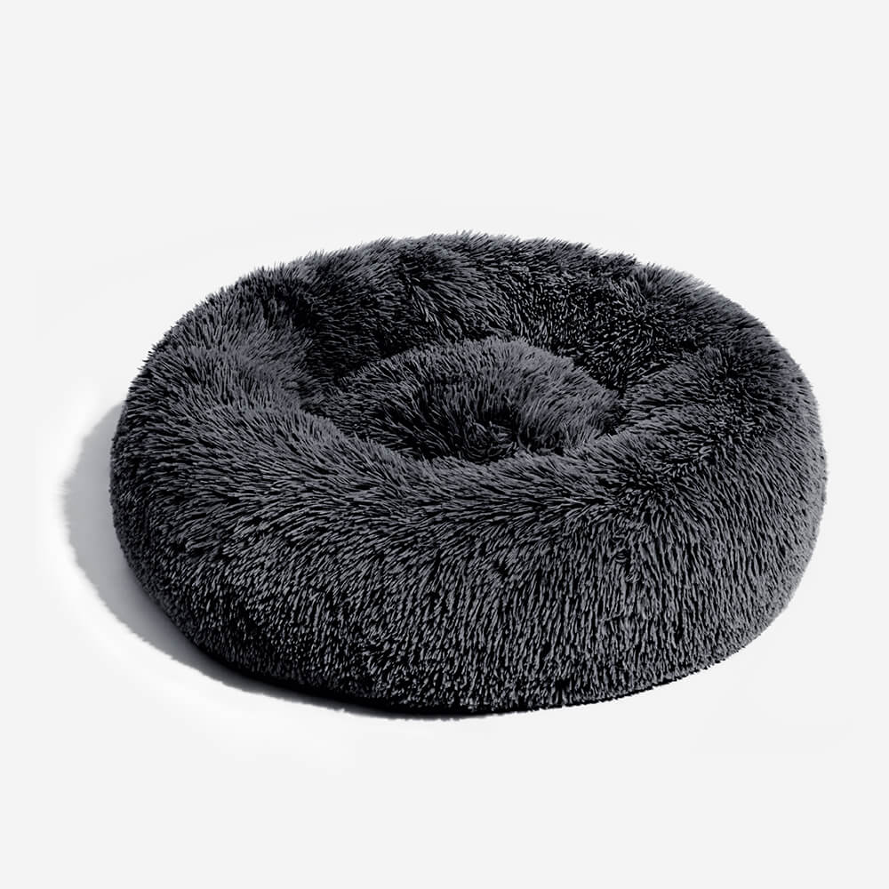 Round Fluffy Dog Bed Soft Nylon Faux Fur Removable Cover