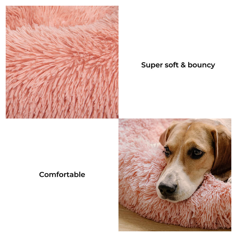 Round Fluffy Dog Bed Soft Nylon Faux Fur Removable Cover