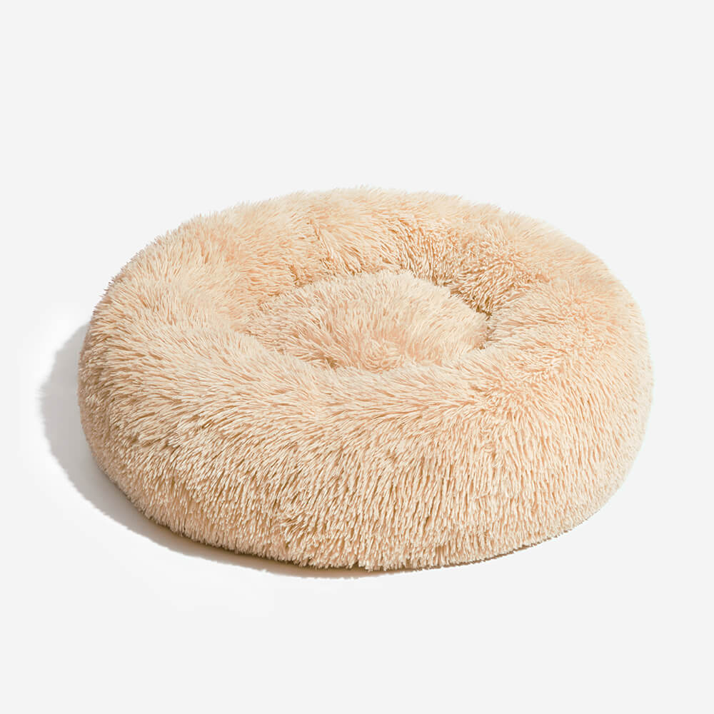 Round Fluffy Dog Bed Soft Nylon Faux Fur Removable Cover
