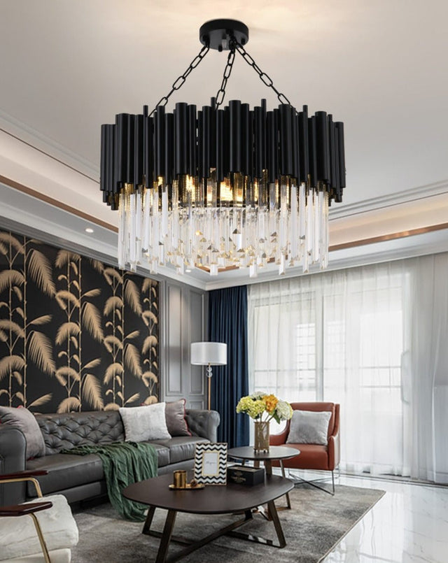 Majestic Chandelier – Luxury Crystal LED Pendant Light | Black Metal Frame & K9 Crystals