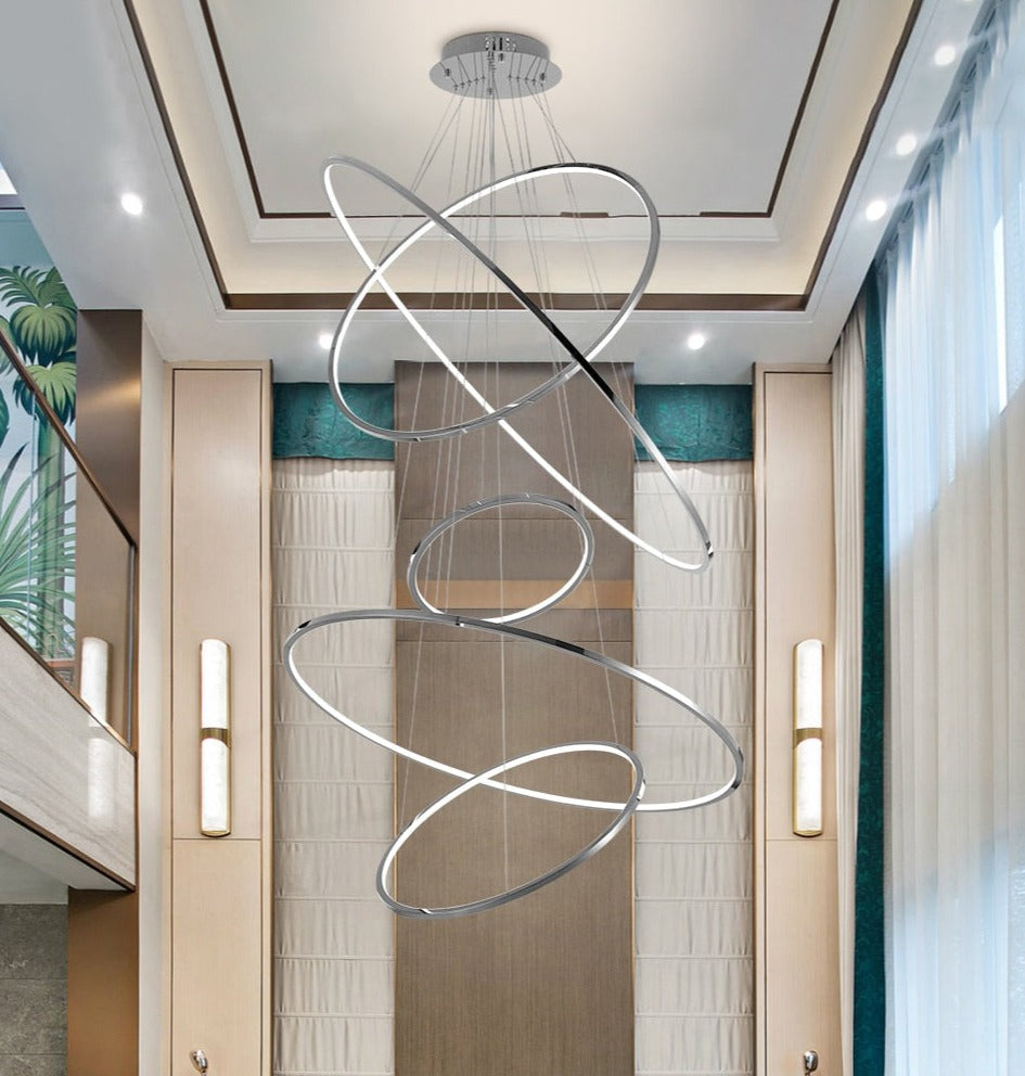 Vienna Chandelier – Modern LED Pendant Light with Stainless Steel & Gold Finish | Adjustable Hanging Length, Perfect for High Ceilings