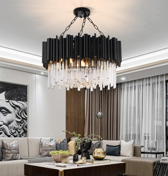 Majestic Chandelier – Luxury Crystal LED Pendant Light | Black Metal Frame & K9 Crystals