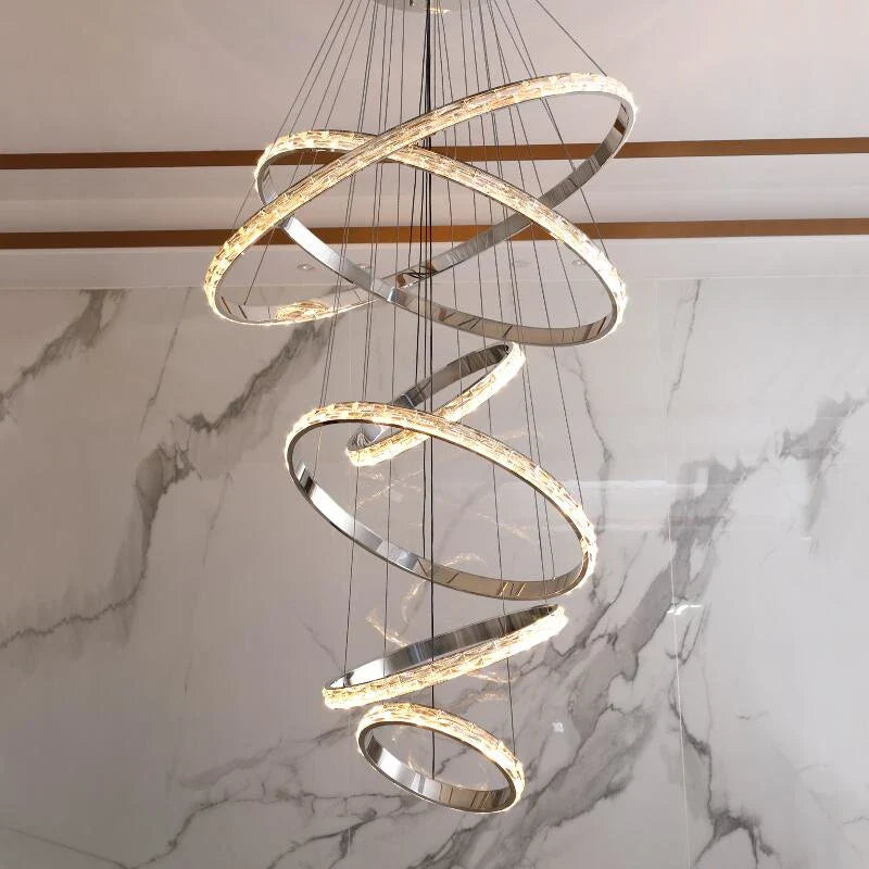 Oslo Chandelier – Modern Crystal LED Pendant Light with Stainless Steel Frame