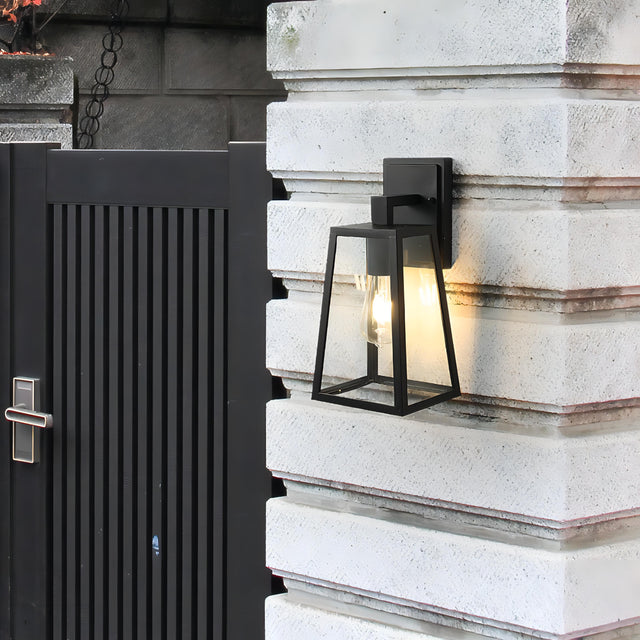 Belar - Glass Black Caged Bulb Outdoor Wall Light Fixture