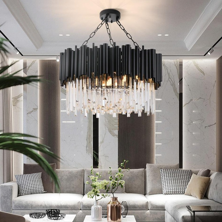 Majestic Chandelier – Luxury Crystal LED Pendant Light | Black Metal Frame & K9 Crystals