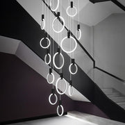 Halo LED Stair Chandelier – Modern Aluminum & Acrylic Hanging Light