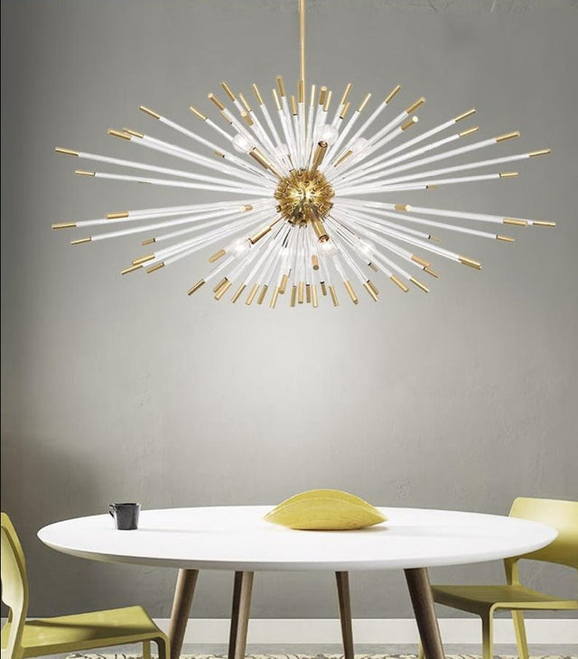 Blowfish Crystal LED Chandelier – Gold Electroplated, Glass Rods, Warm & Cool White