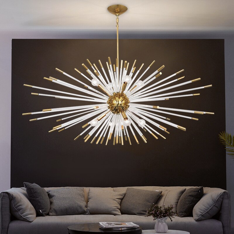Blowfish Crystal LED Chandelier – Gold Electroplated, Glass Rods, Warm & Cool White