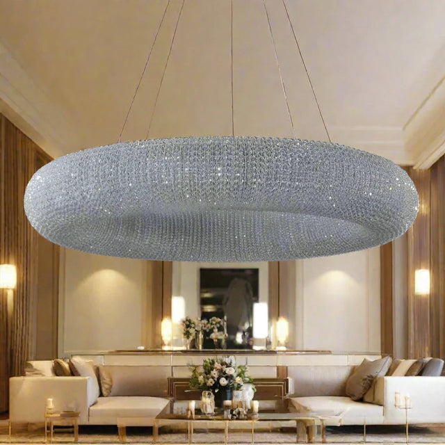Ethereal Crystal LED Chandelier – Modern Silver & Gold K9 Crystal Light for Living Room & Dining