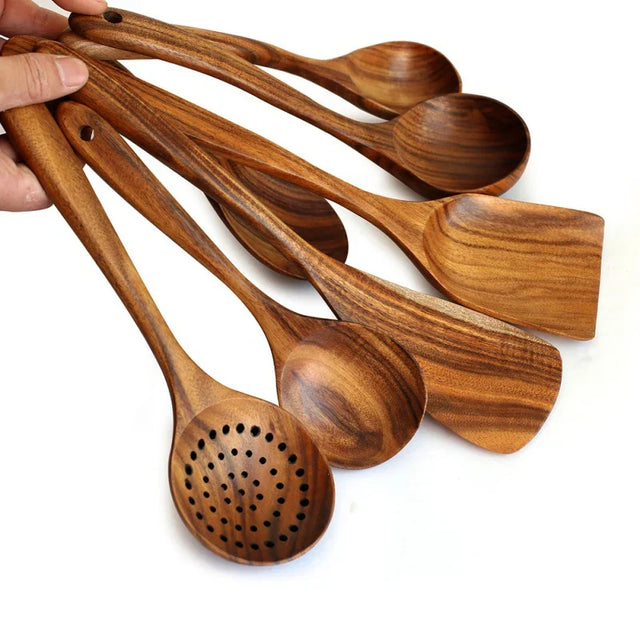 NordTeak 7-Piece Kitchen Utensil Set - Premium Teak Wood Tools