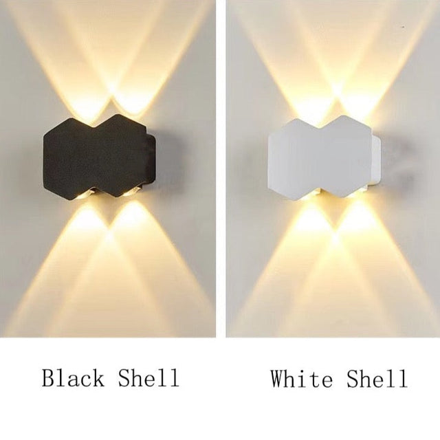 Zion - Hex Shaped Up/Down Outdoor Wall Light Black White