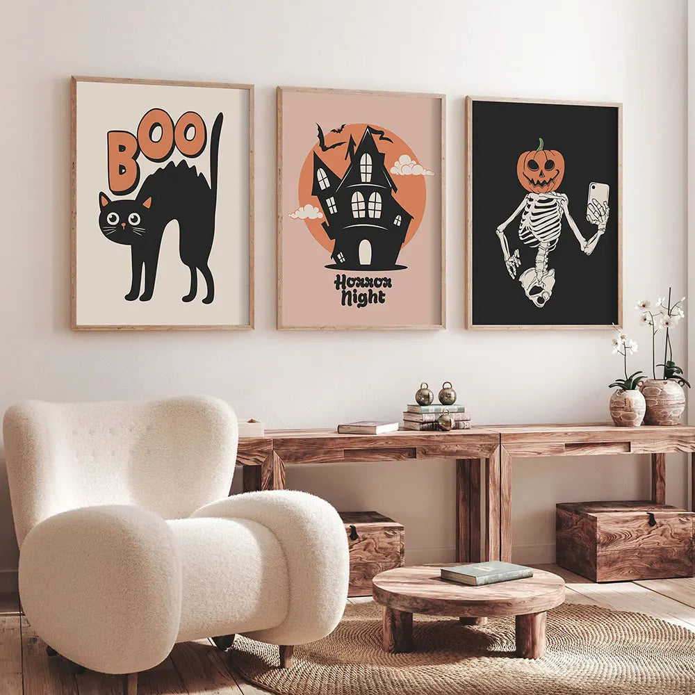 Halloween Cat Canvas Art Print - Spooky Pumpkin Design for Fall Home Decor 1
