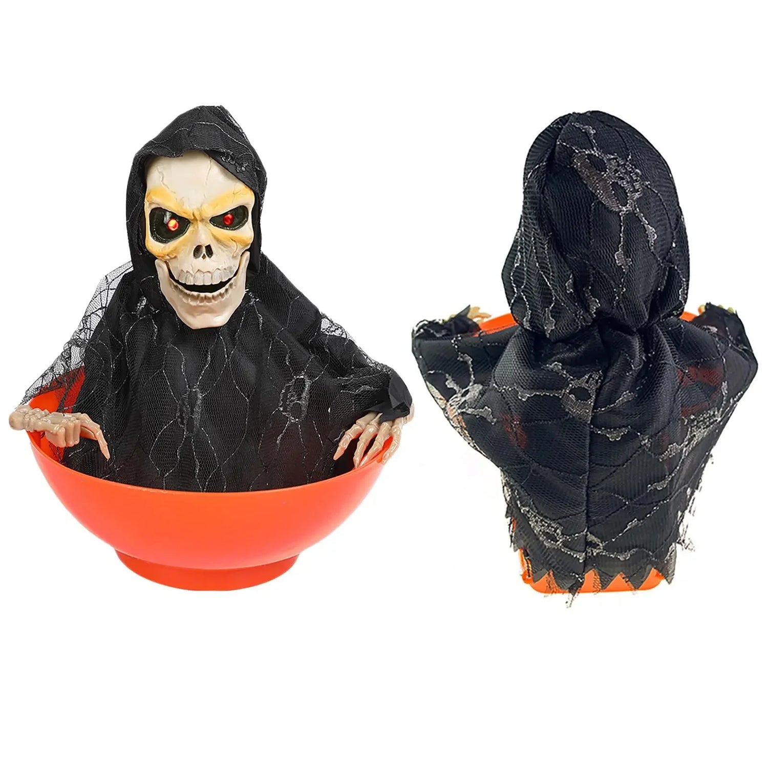 Halloween Motion Activated Candy Bowl – Skeleton Design with Flashing Eyes and Sounds, Perfect for Trick-or-Treating and Parties 5