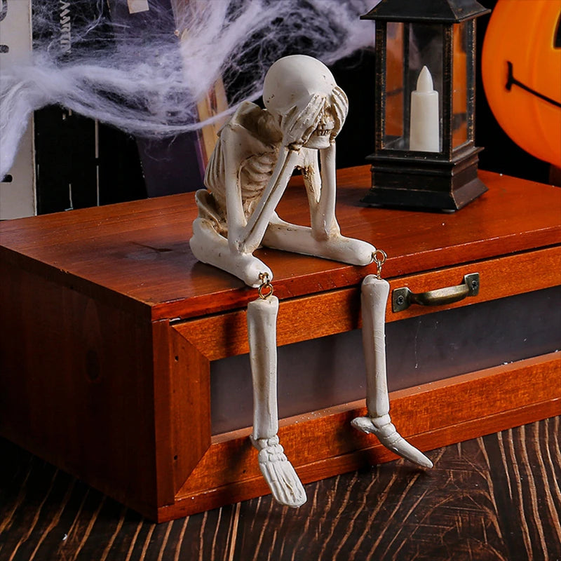 Halloween Skull Figurines Set – 3 Resin Skeleton Ornaments for Indoor and Outdoor Scary Halloween Decorations 4