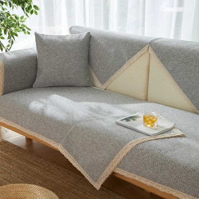 Hand-Woven Cotton Linen Non-Slip Couch Cover All Seasons