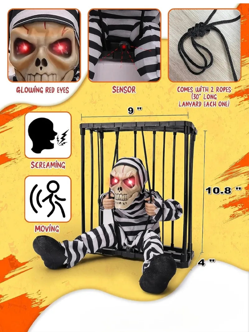 Haunted House Electric Cage Decor with Sound Control – Scary Halloween Prop for Outdoor Decorations 5