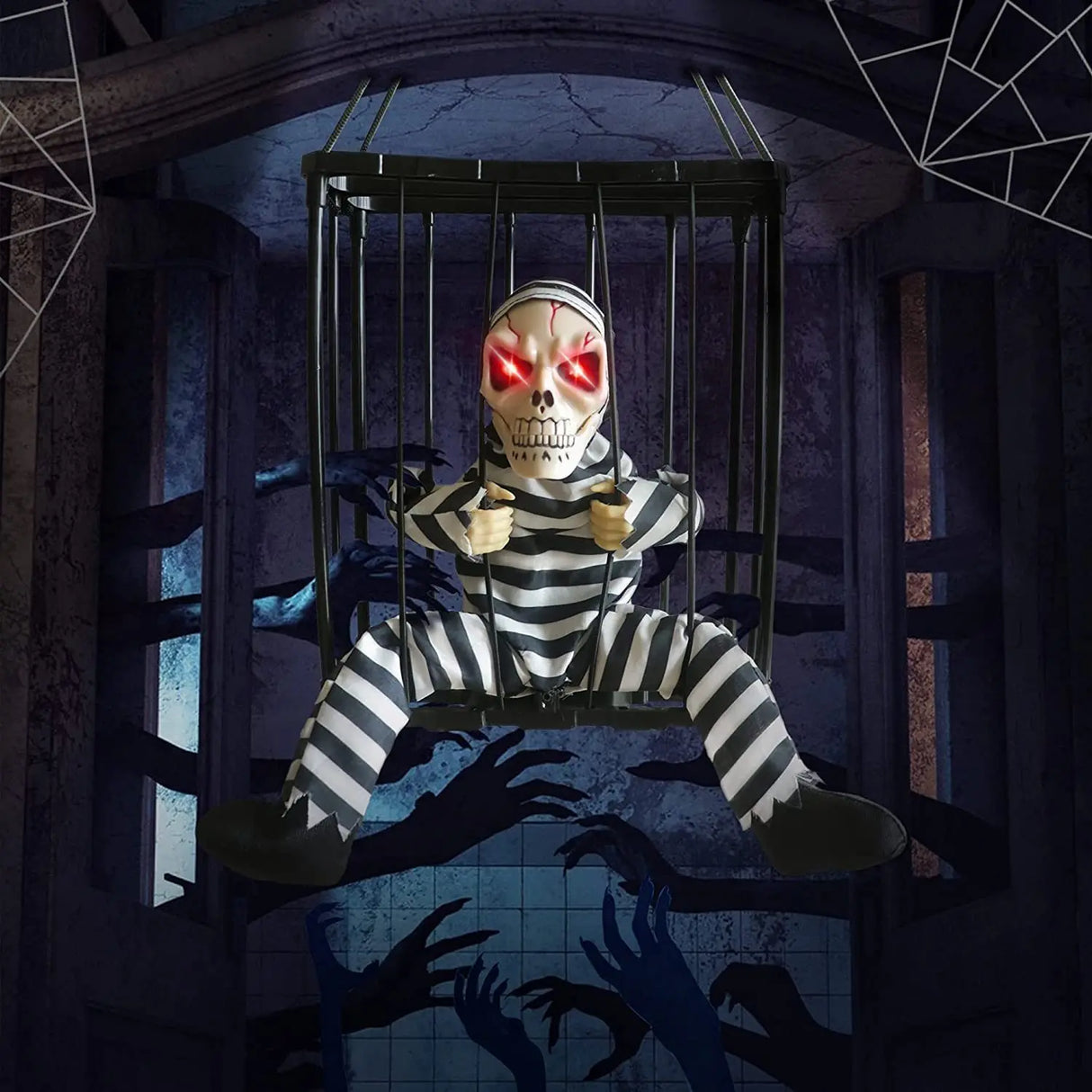 Haunted House Electric Cage Decor with Sound Control – Scary Halloween Prop for Outdoor Decorations 6
