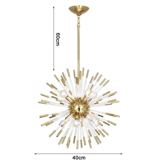Blowfish Crystal LED Chandelier – Gold Electroplated, Glass Rods, Warm & Cool White