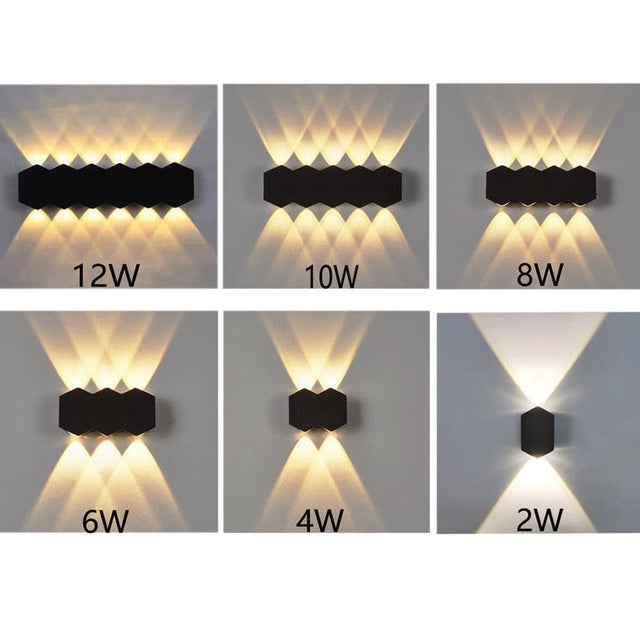 Zion - Hex Shaped Up/Down Outdoor Wall Light Black White