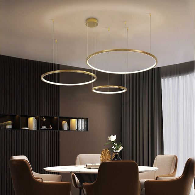 Coterie LED Chandelier – Minimalist Pendant Light in Brushed Titanium & Gold