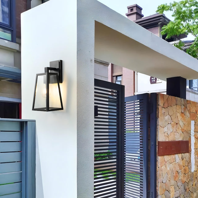 Belar - Glass Black Caged Bulb Outdoor Wall Light Fixture