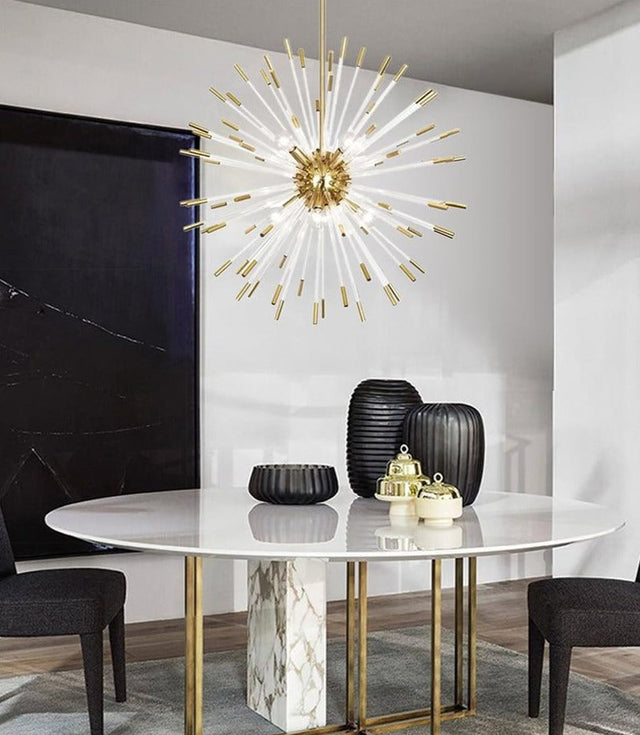 Blowfish Crystal LED Chandelier – Gold Electroplated, Glass Rods, Warm & Cool White