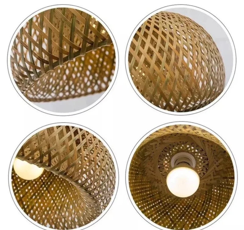 Hand-Woven Bamboo Pendant Light, Boho Japandi Ceiling Lamp