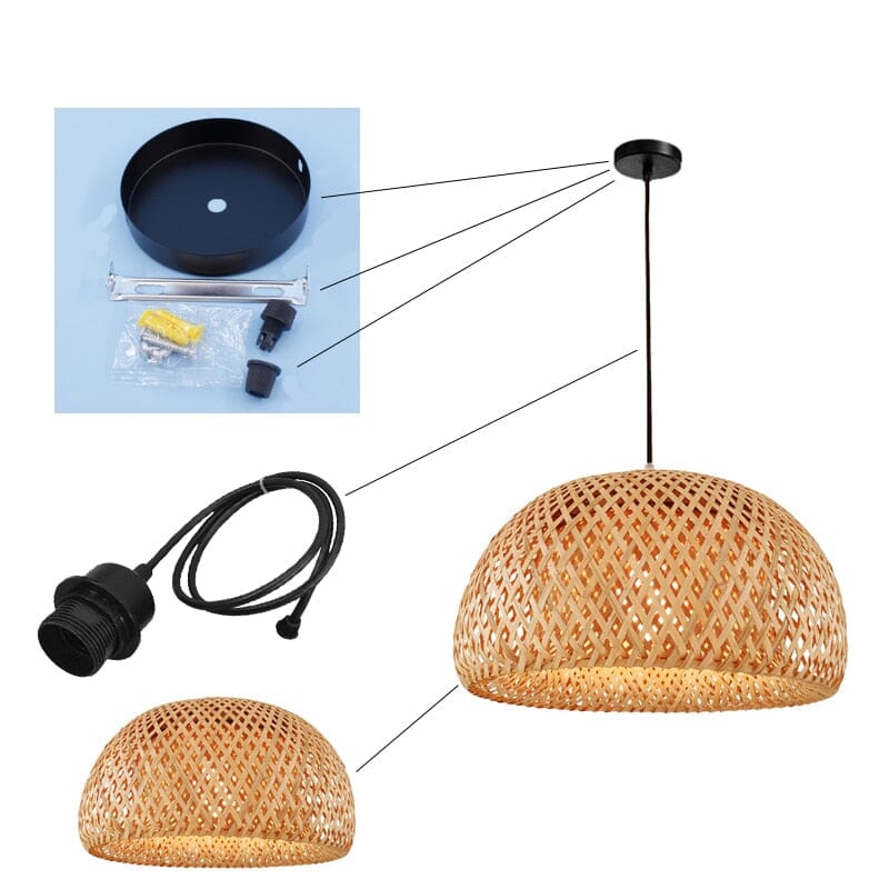 Hand-Woven Bamboo Pendant Light, Boho Japandi Ceiling Lamp