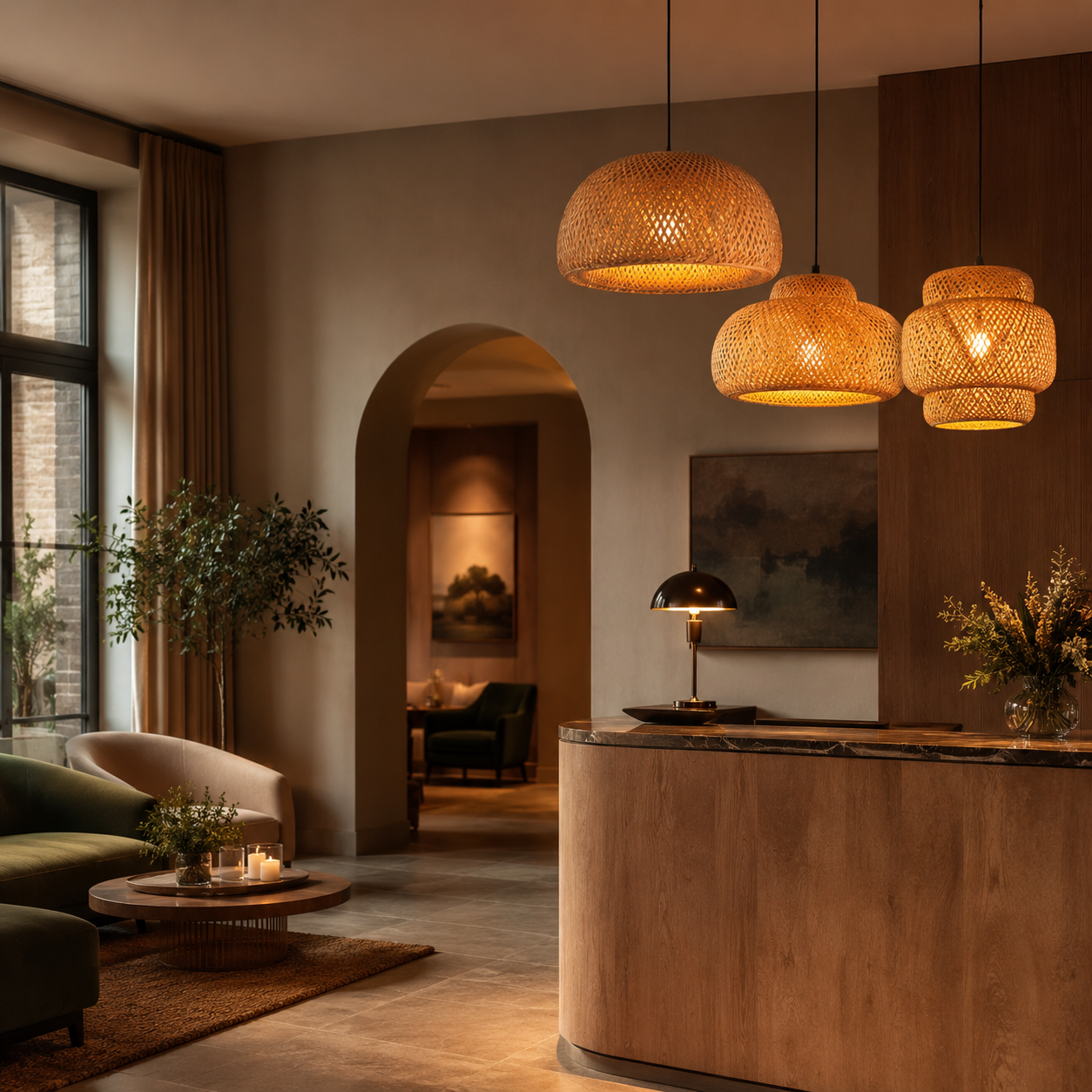 Hand-Woven Bamboo Pendant Light, Boho Japandi Ceiling Lamp