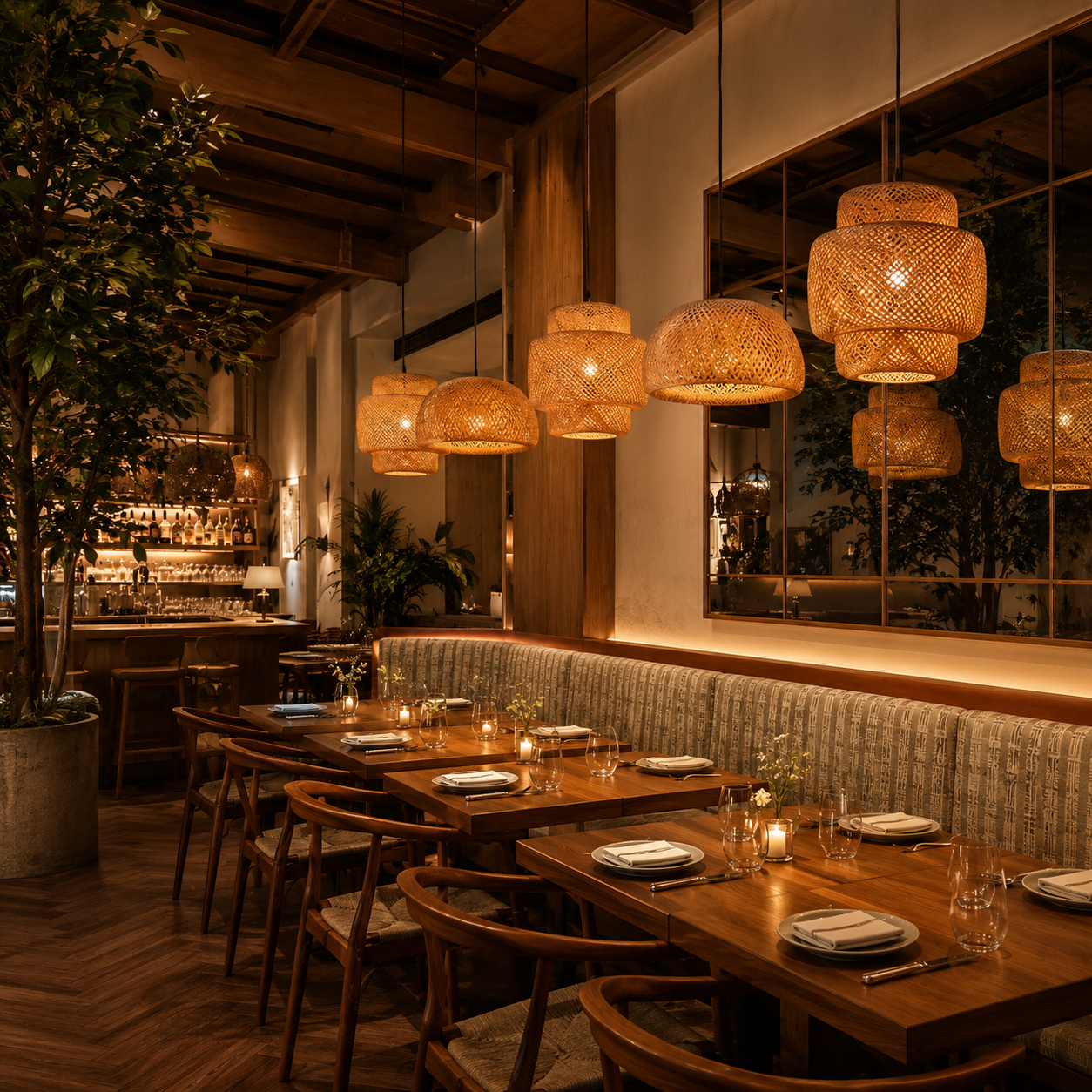 Hand-Woven Bamboo Pendant Light, Boho Japandi Ceiling Lamp