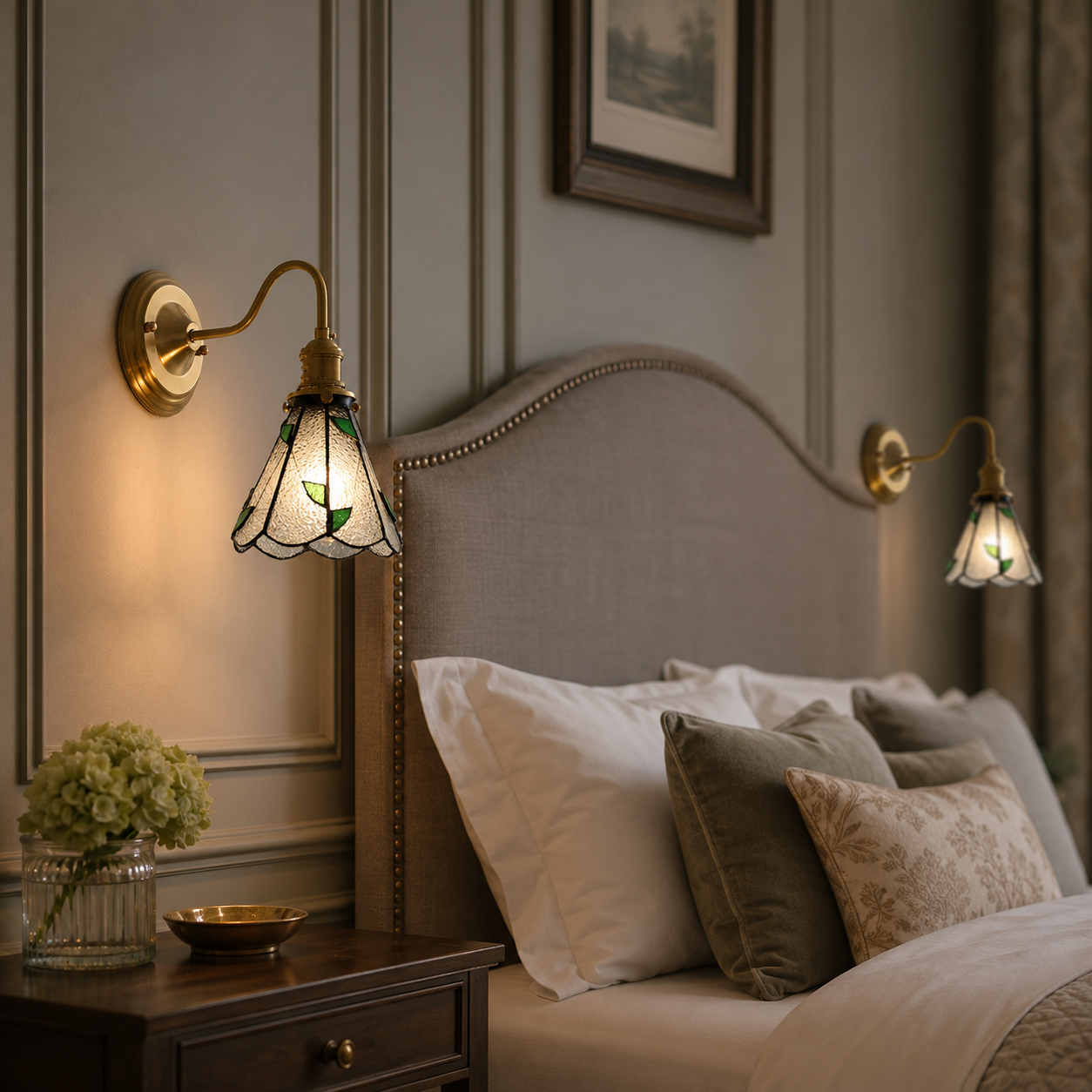 Vintage Glass Wall Sconce, Brass Wall Light for Living Room & Bedroom