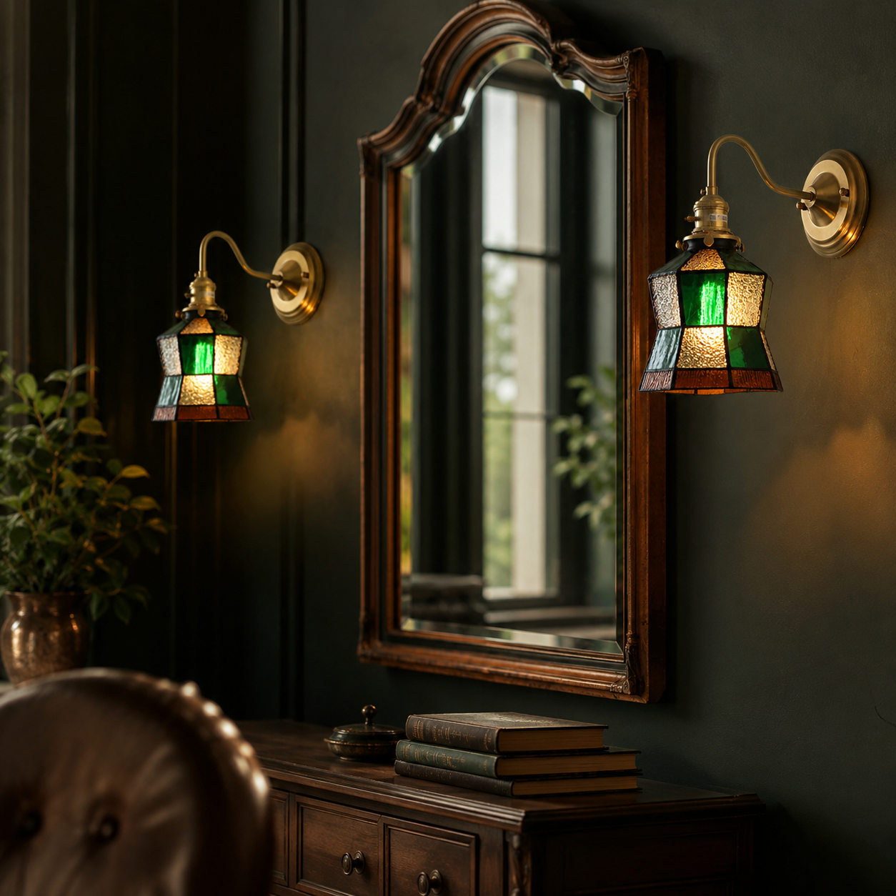 Vintage Glass Wall Sconce, Brass Wall Light for Living Room & Bedroom