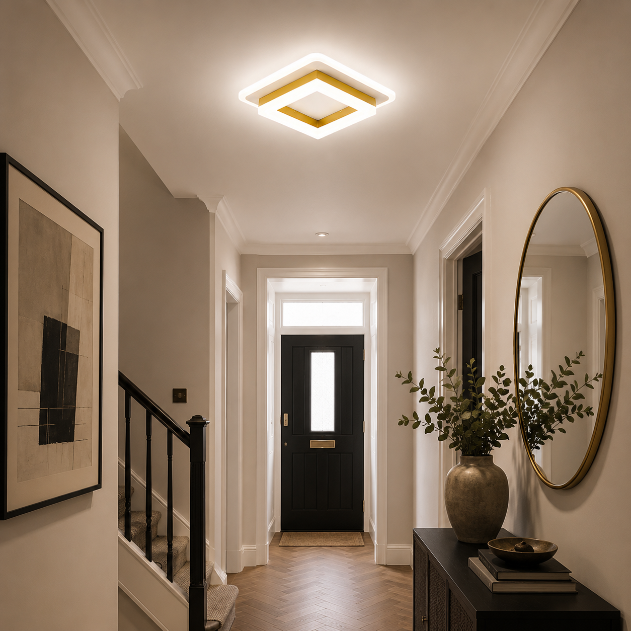 Square LED Ceiling Light, Modern Flush Mount for Hallway & Bedroom